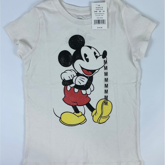 Disney Mickey Mouse Kohl's Graphic T-Shirt Cream Kids M/M - Picture 1 of 4
